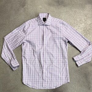 Hickey Freeman Modern Fit Lavender Check Dress Shirt (15.5 x 34/35)